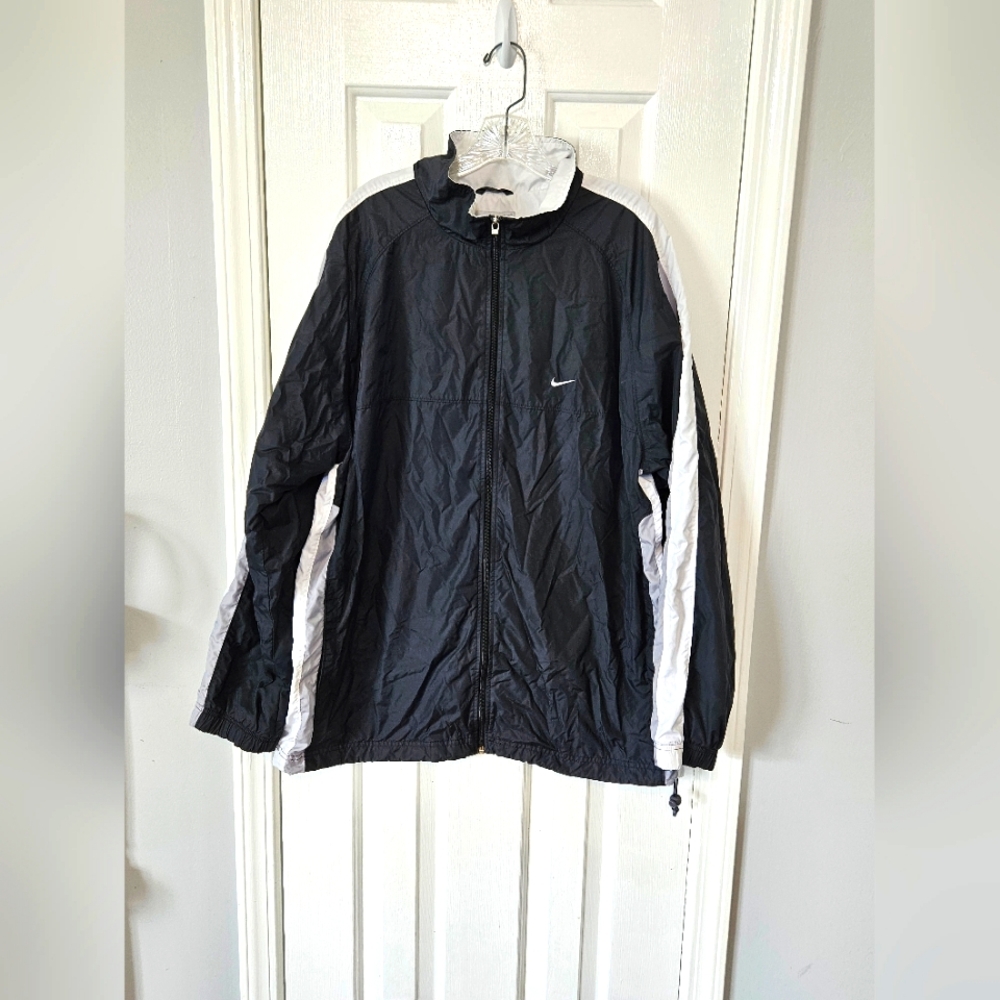 Nike Black & White Full Zip Hooded Windbreaker Jacket Men's Size XL